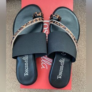 Toscanella Sandal Womens Size 7.5 Jaded, Black Leopard Print. Made in Italy